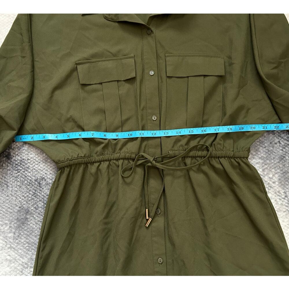 Bishop + Young Safari Olive Green Puff Sleeve Button Up Midi Dress - Small NWT - Picture 9 of 12